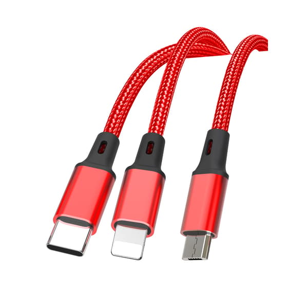 XO kabel NB173 3i1 USB - Lightning + USB-C + microUSB 1,2 m 2,4A röd röd