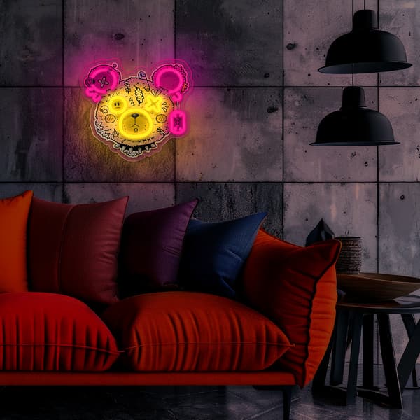 Neon ART LED PUNK TEDDY BEAR rosa-gul FLA01 Forever Light