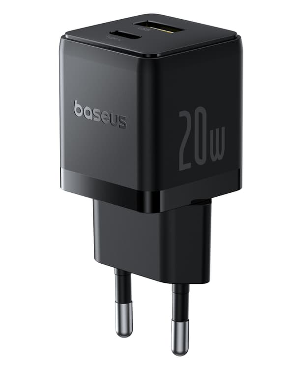 Baseus Palm Snabbladdare Väggladdare 20W USB-C USB-A EU Svart