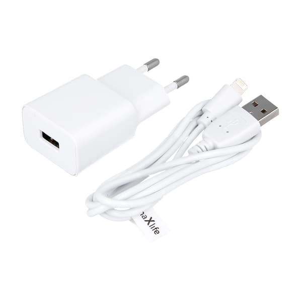 Maxlife MXTC-01 laddare 1x USB 2 1A vit + Lightning kabel vit