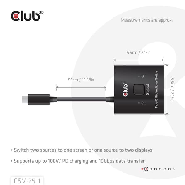 Club 3D USB-C Switch Bi-Directional 8K60Hz 100W