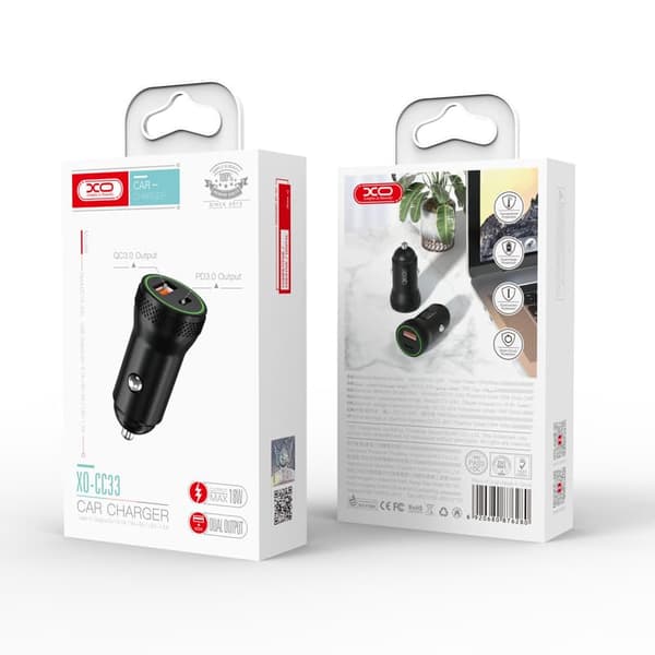 XO billaddare CC56 PD 30W QC 1x USB 1x USB-C + USB - C-kabel – Vit