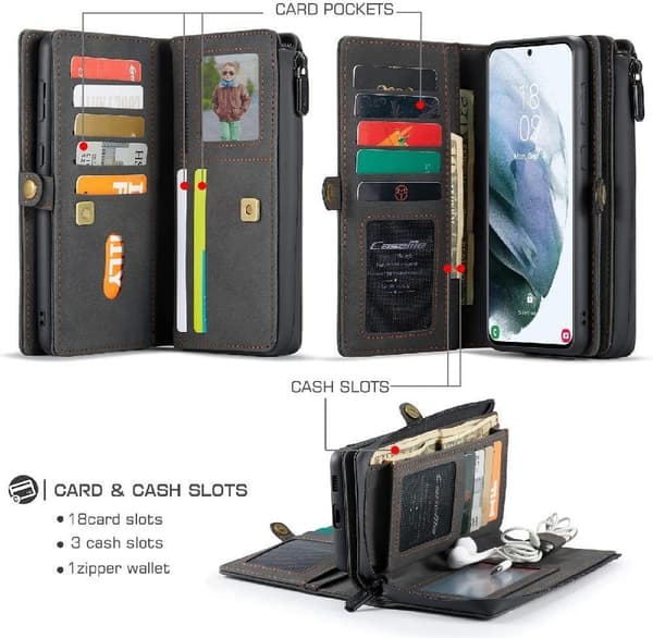 CaseMe 018 för Samsung Galaxy S21 Plus Plånboksfodral – Svart svart