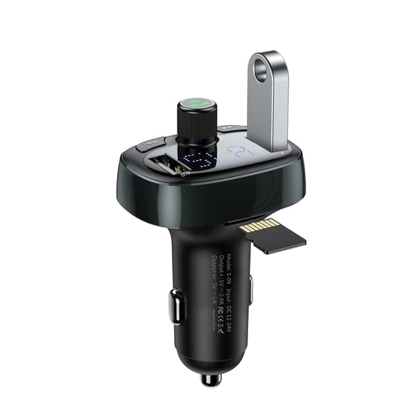 FM Transmitter for Car - Baseus T Shaped S-09 Bluetooth MP3 Car Charger - Black