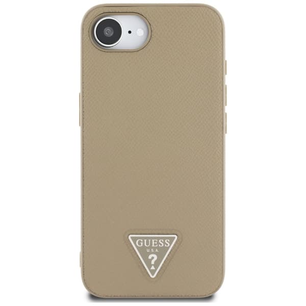 Guess HC MagSafe Grained PU Triangle Logo fodral för iPhone 16e brun brun