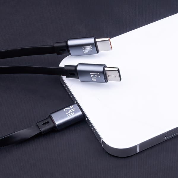 Forever 3i1-kabel USB - Lightning + 2x USB-C 1,2 m 100W svart