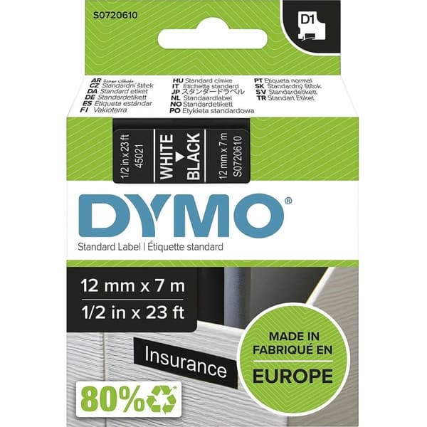 DYMO D1 Märkattape (1,2 cm x 7 m) 1kassette(r) S0720610