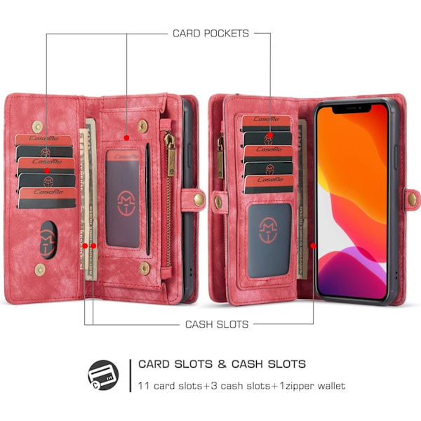 Läderfodral med dragkedja för iphone12 pro röd