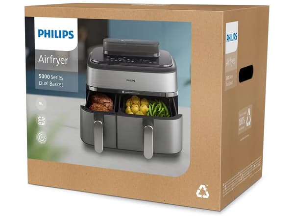 Philips 5000 Series NA555 Airfryer Dual Basket Airfryer 2750W Silver silver