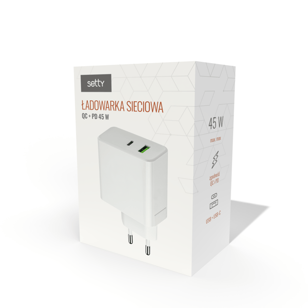 Setty väggladdare PD+QC USB + USB-C 45W LSI-01vit JO vit