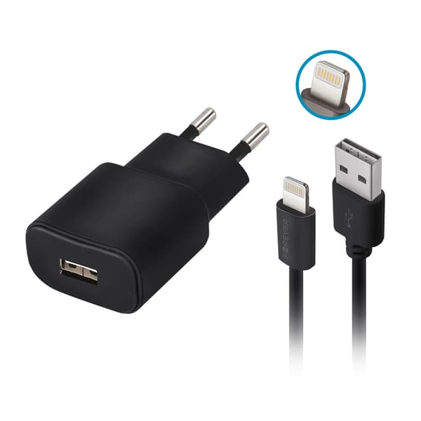 Forever TC-01 laddare 1x USB 2A svart + Lightning-kabel svart