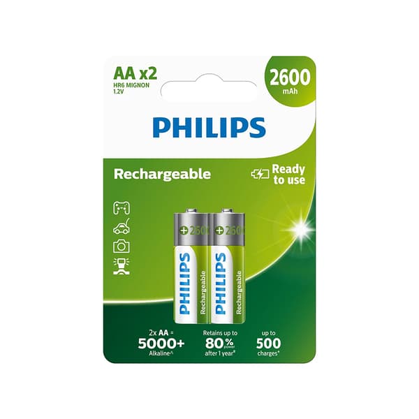 PHILIPS Rechargeable Batteries AA NiMH 2600mAh set of 2