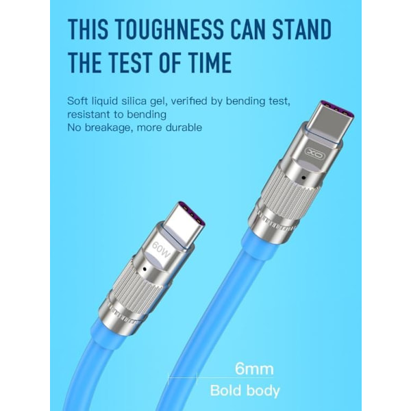 2 st XO-kabel  USB-C - USB-C 1,2m 60W blå blå