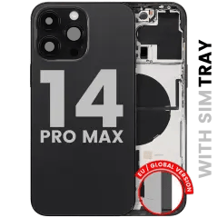 Baksida med smådelar för iPhone 14 Pro Max (EU / Global version) (Begagnad OEM-dragning: Klass C) (Rymdsvart) svart