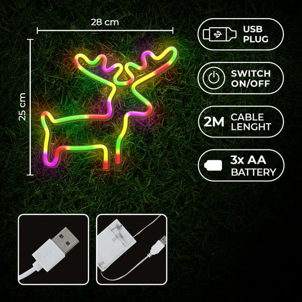Neon LED-ljus ÄLG flerfärgad fladdermus + USB FLNE12 Forever Light