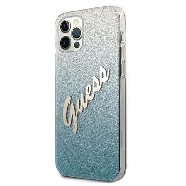 Guess fodral för iPhone 12 / 12 Pro GUHCP12MPCUGLSBL blå hårt fodral Glitter Gradient Script