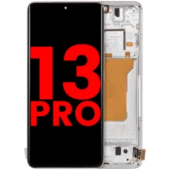 OLED-enhet med ram för Xiaomi 13 Pro (Aftermarket Plus) (vit)