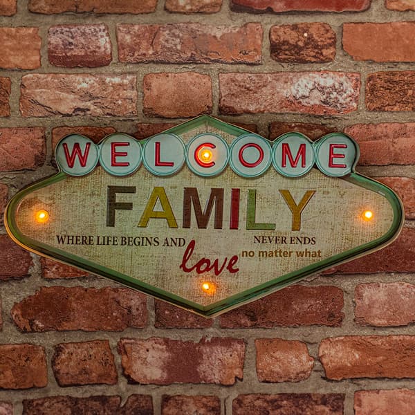 RETRO Metallskylt LED Welcome Family Forever Light