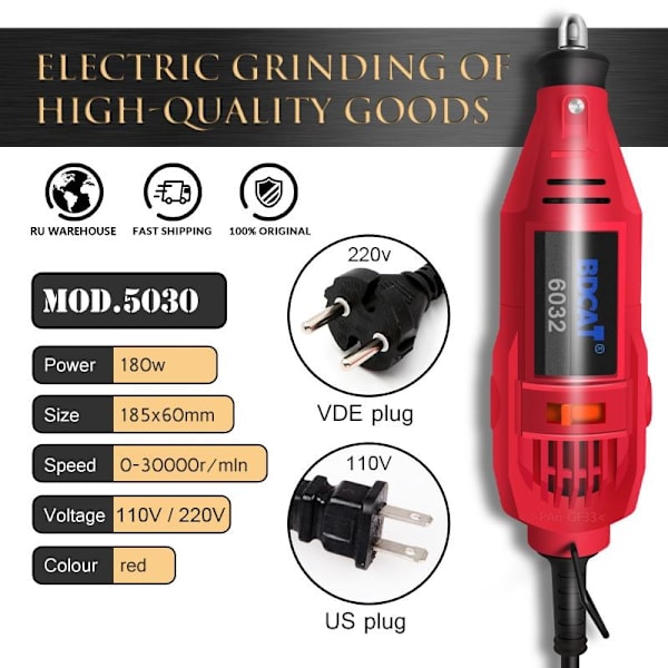 BDCAT 130W Elverktyg Elektrisk Mini Borrpolermaskin med 0,3-3,2 grön