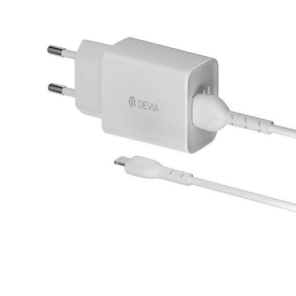 Devia väggladdare Smart 2x USB 2,4A vit + Lightning-kabel