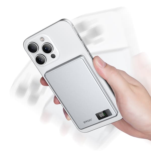BWOO Powerbank P75 Magnetic 5000mAh PD 20W USB-C Silver - Digital Display