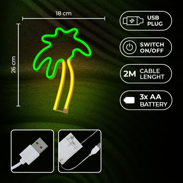 Neon LED-lampa PALM grön orange NNE04 Neolia orange