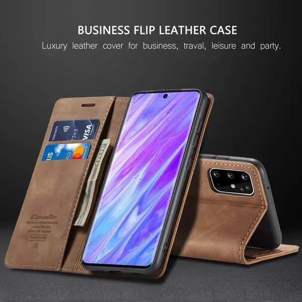 CaseMe 0013 plånbok Läderfodral för Samsung A51 vinröd