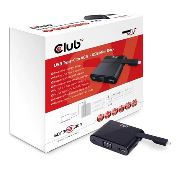Club 3D CSV-1532 USB-C 3.1 Gen 1 VGA Mini Dock svart