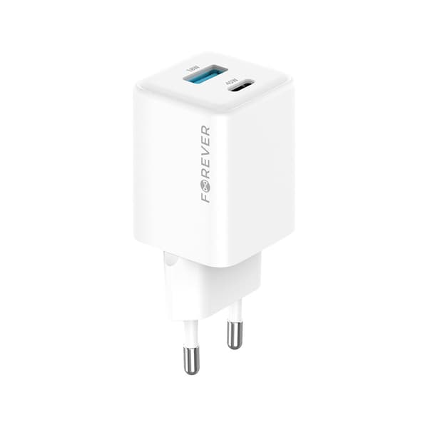 Forever TC-08-45AC GaN PD QC-laddare 1x USB-C 1x USB 45W vit vit