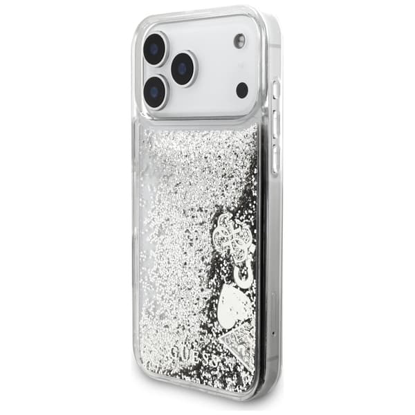 Guess Liq. Glitter Charms-fodral för iPhone 17 Pro Max silver