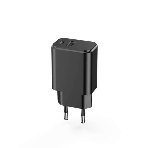 Setty laddare 1x USB + USB-C 3A 20W svart svart