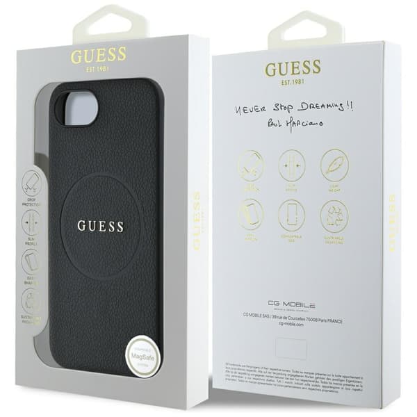Guess HC MagSafe PU Grained guld Ring fodral för iPhone 16e svart