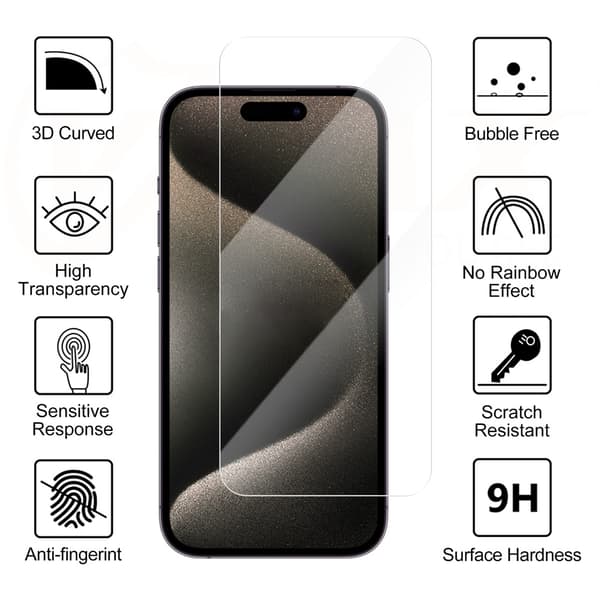 Vmax härdat glas 2,5D Normalt klart glas för iPhone 16 Plus 6,7\"