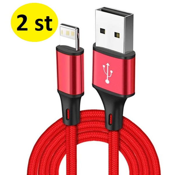 2 st 2m långt Nylon Flätad USB-kabel för iPhone röd röd