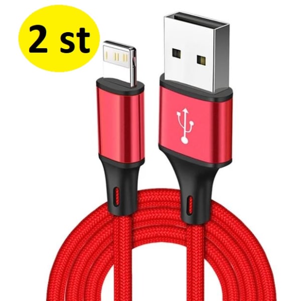 2 st 3m långt Nylon Flätad USB-kabel för iPhone röd röd