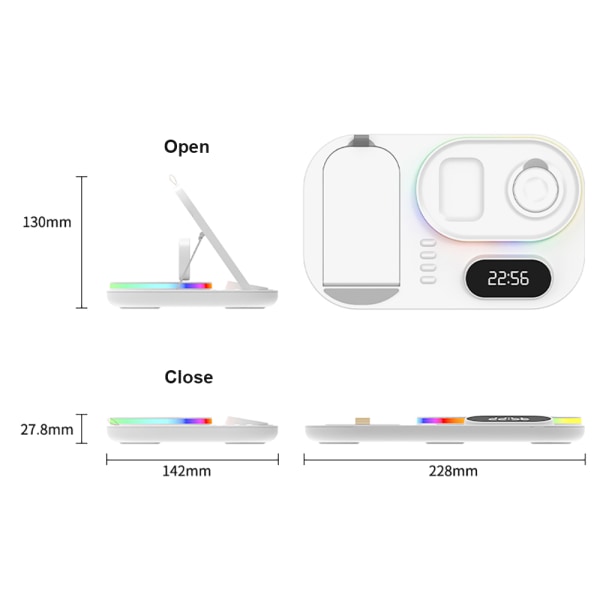 4 i1 30W snabb trådlös laddare för Apple och Samsung med väckarklocka svart eller vit svart