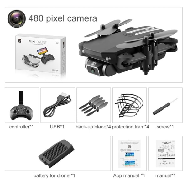 Mini Drönare 1080P HD-kamera WiFi grå svart