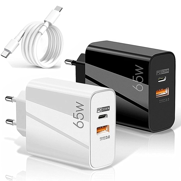 65W GaN Snabbladdare med USB C kabel ,för mobil och MacBook Pro svart svart