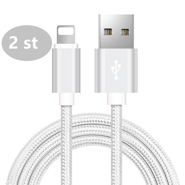 2-pack Lightning-kabel till iPhone - Merskydd, Silver, 2m, 480 Mbps