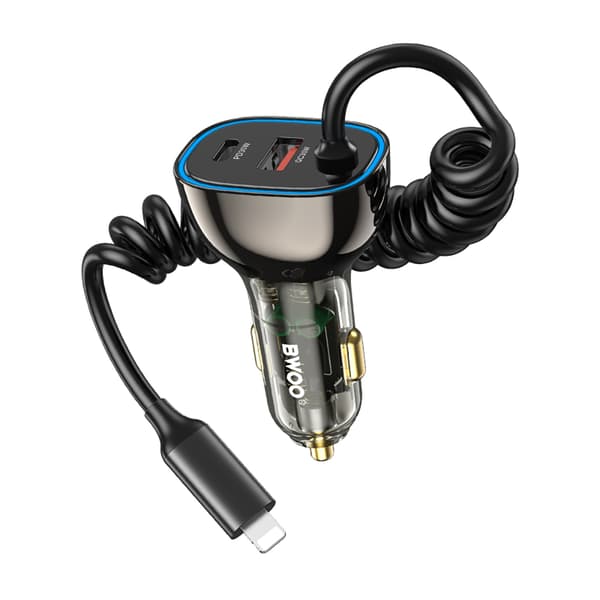BWOO CC96L 30W PD billaddare 1x USB-C 1x USB-port med lightningkabel grå
