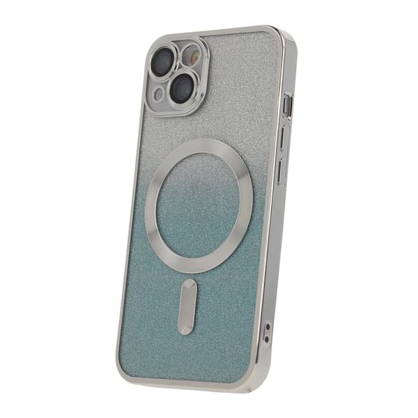 Glitter Chrome Mag-fodral för iPhone 15 silvergradient transparent
