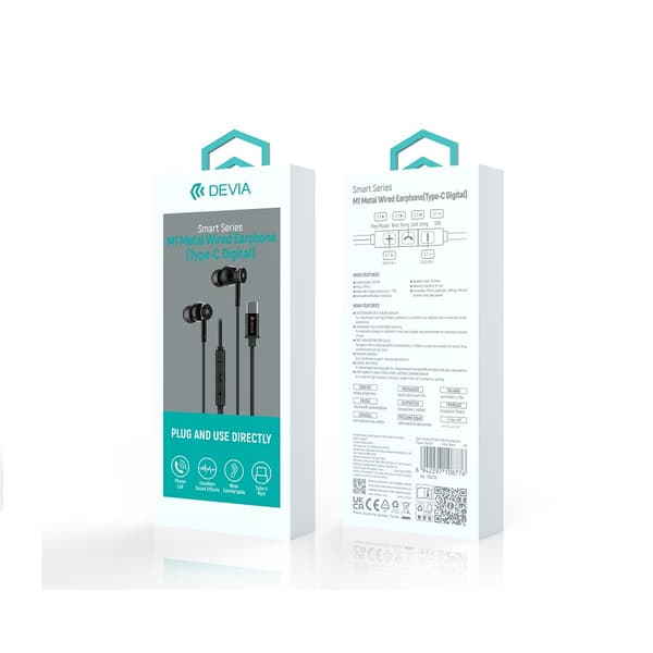 Devia trådbundna hörlurar Smart M1 Digital Metal USB-C svart svart