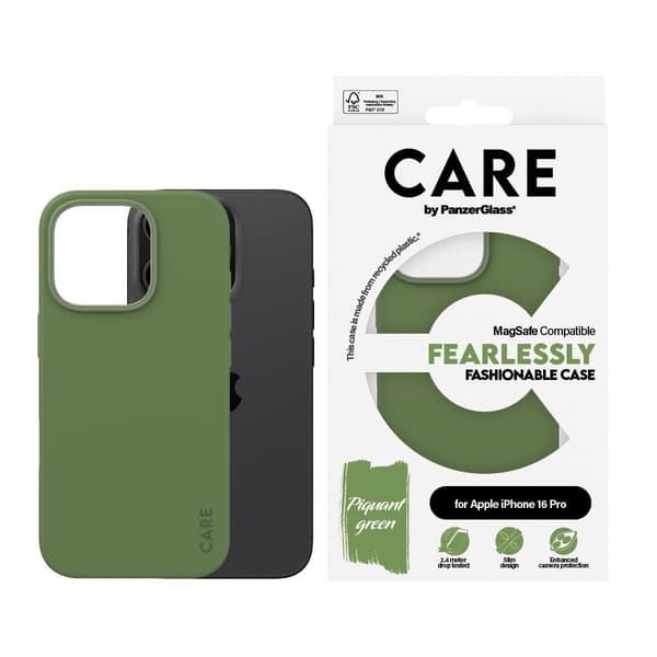 PanzerGlass CARE Fashionable Case till iPhone 16 Pro grön