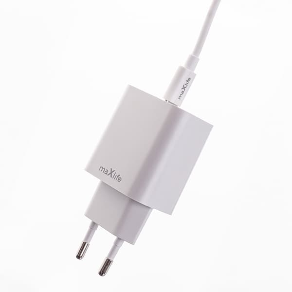 Maxlife MXTC-06-20C PD QC laddare 1x USB-C 20W vit + USB-C - USB-C kabel 20W
