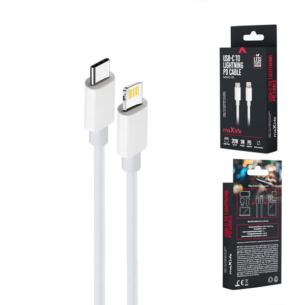 Maxlife MXUC-05 kabel USB-C - Lightning 2,0 m 20W vit vit
