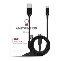 USB Typ C till USB Typ A-kabel (1,8 m / 6 fot) (AmpSentrix Infinity) (Svart) svart