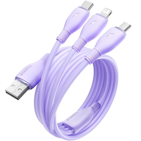 Baseus Ultra-snabb En-för-Tre Snabbladdningskabel USB-A till M+L+C 3 5A 1 3m Nebula lila