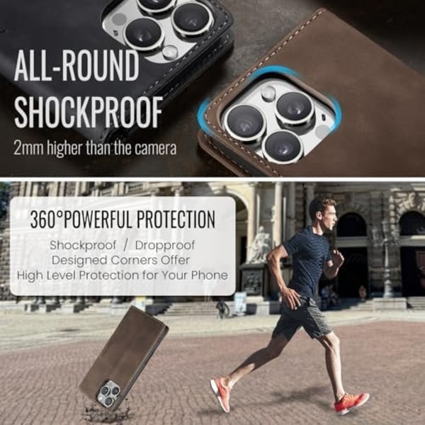 CaseMe 0013 Læder Wallet Case til iPhone 16 plus mørkebrun brown