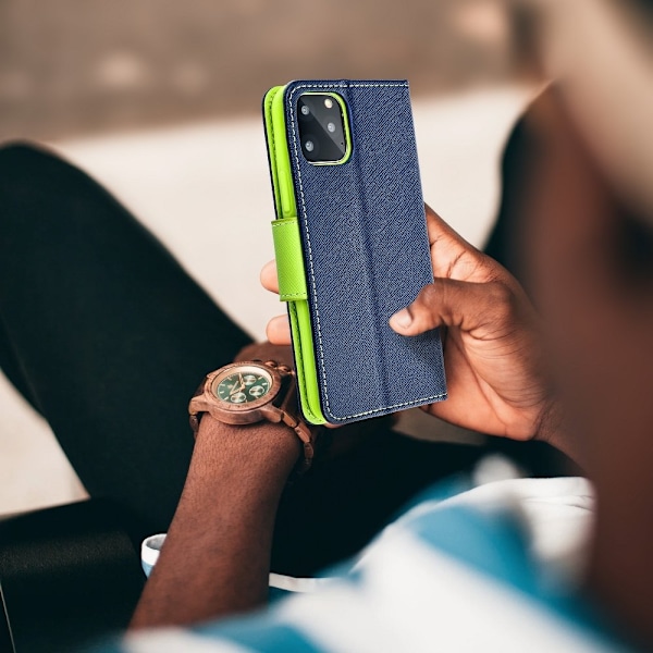 Fancy Book case for IPHONE 12 / 12 PRO navy/lime blå