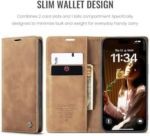 CaseMe 0013 Plånboksfodral i läder för iPhone 16 brun
